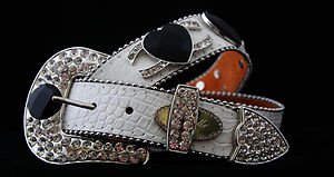 White & Black Bling Heart Belt, Austrian Crystal~Hair On Hide NWT S, M, L,