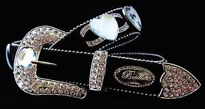 Black Bling Heart Belt, Clear Austrian Crystal~Hair On Hide NWT S, M, L,