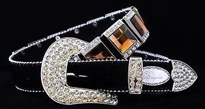 Black Bling Belt W/ Brown Conchos Leather & Crystal~Hair On Hide NWT S, M, L, XL
