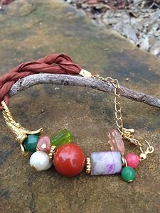 PURPLE SILK TURKISH Bracelet AGATE~SILK~24K PLATED~Made In Turkey~GORGEOUS! NWT!
