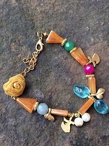 TURKISH Charm Bracelet AGATE~~24K PLATED~Made In Turkey~GORGEOUS! NWT!