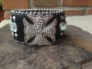 Cowgirl Bling wide CUFF~Genuine Leather & Austrian Crystal~Adjustable NWT!!