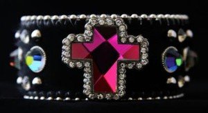 Cowgirl Bling Black Wide Cuff Bracelet Leather Austrian Crystal~Adjustable NWT