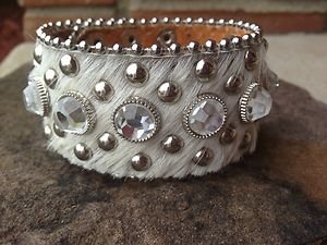 White Bling Bracelet~Cuff~Genuine Leather NWT~Stunning!!