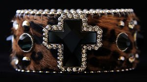 Leopard Bling Cuff w/ Cross Wide~ Genuine Leather Hair on Hide NWT Gorgeous!!