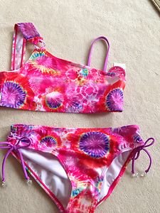 NWT NEW JUSTICE SWIMSUIT Pink Tie Dyed girls Size16 CUTE!!