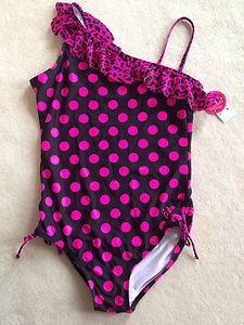 Justice One Piece Bathing Suit Swim Pink/Black Polka dot SIZE 16~NWT~ SO cute!