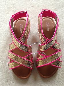GIRLS JUSTICE Gold GLITTER & Hot Pink SANDALS Size 6~NWT~great Price!! NWT