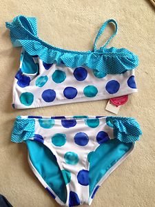 NWT NEW JUSTICE SWIMSUIT blue Polka Dot girls Sz 16 CUTE!!