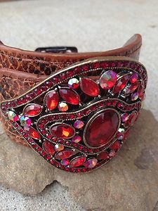 Red WIDE Cuff Genuine Leather EMBOSSED W/ Buckle~"Unique" NEW never worn!!