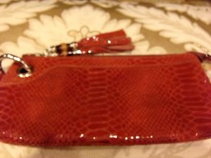 Rust~orange Cosmetic POUCH~ BAG~PURSE~GENUINE LEATHER Snake Embossed~NWOT