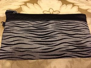 Zebra Print Cosmetic POUCH~ BAG~PURSE~GENUINE LEATHER WITH FUR~NWOT~Gorgeous!