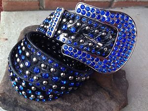 Royal Blue Belt with Black Leather & Genuine Crystal~Hair On Hide~ NWT~Beautiful