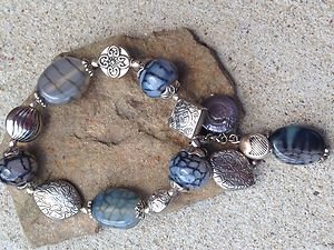 CHARM BRACELET~VERY GORGEOUS!! NWT! GENUINE GRAY AGATE SEMI PRECIOUS stones!!