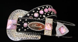 Cowgirl Bling Belt~Black And Pink Genuine Leather~Hair On Hide & Crystal~NWT~SML