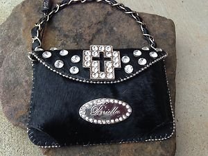 Black CrossClutch Cell PURSE GENUINE LEATHER & Austrian Crystal Heart NWT~Cute!!
