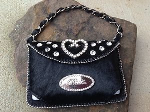 Cell PURSE GEN LEATHER & Hair on Hide & Austrian Crystal Heart NWT~BEAUTIFUL!!