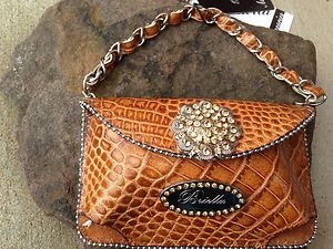 Clutch Cell PURSE GENUINE LEATHER & Gold Austrian Crystal NWT~BEAUTIFUL!!