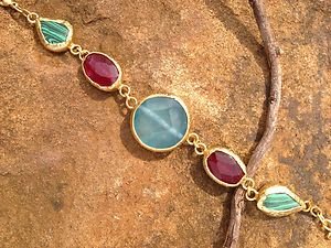 Turkish Jewelry-Bracelet Genuine Jade 24k Gold Plated Over Brass From Turkey NWT