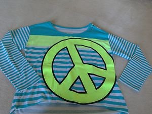 Justice PEACE Shirt Green & Blue ~Girls Sz 10 really CUTE Back To Scool Sale!