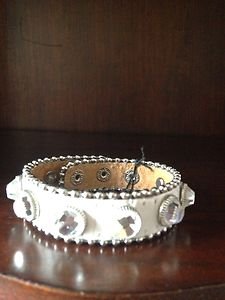 White Bracelt with Bling Gen Leather Adjustable Snap Cuff~ NWT Very Pretty