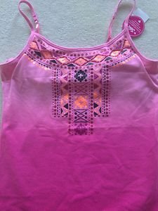 Justice girls PINK CAMI TANK TOP size 14 with CUTE DESIGN ON THE FRONT~~NWT