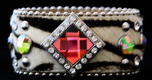 Zebra Wide Cuff Bracelet Genuine Leather & Austrian Crystal~Adjustable NWT!!