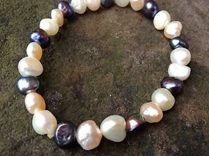 Genuine FRESHWATER PEARL BRACELET Never Worn! Gray~White & Pink~Stunning!