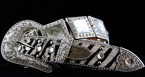 Zebra Print~Western Style Belt~Genuine Leather Hair On Hide~NWT~Austrian Crystal