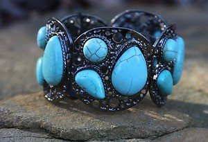 TURQUOISE Jewelry~ Wide Bracelet Cuff- Pewter Tone with NWT Gorgeous!!