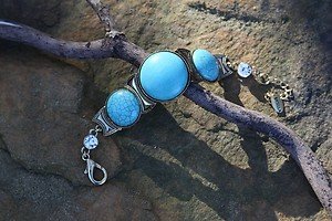 TURQUOISE Jewelry~ Bracelet Cuff-Gold Tone with Crystals NEW w TAG Gorgeous!!