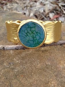 Turkish Jewelry~Cuff genuine Green Agate~Hand Made In Turkey~GORGEOUS!! NWT!��