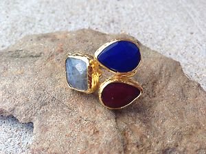 Turkish Jewelry~Triple Stone Ring~Genuine Jade~From Turkey~NWT~BEAUTIFUL