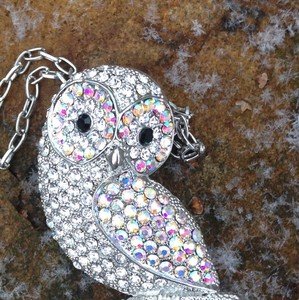 Owl Necklace~BROACH~ With GENUINE Crystal~VERY PRETTY! NEVER WORN