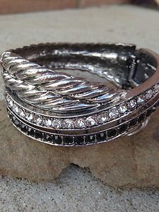 Crystal Bracelet~Cuff ~Embellisehed in Black & Clear Crystal~"STUNNING" NWOT