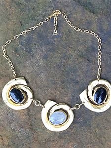 Turkish Jewelry Necklace~Onyx and Gray Agate dipped in Buttery 24k Gold~