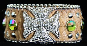 Wide Leather Brown Cuff With Iron Crystal cross- NWT~Adustable cuff