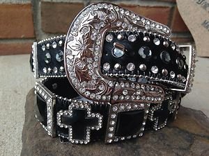 Cowgirl Bling Belt With Crosses, Leather & Crystal~Hair On Hide~!NWT All Sizes