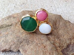 Turkish~Triple Stone Ring~Genuine Jade~Hand Made In Turkey~NWT~BEAUTIFUL Unique