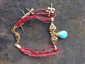 Turkish Jewelry Charm Bracelet Genuine Calf Leather and Turquoise 24k gp
