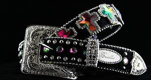 BLING Belt Black Cross Genuine Leather & Crystal~~STUNNING!! NWT!! Many Sizes