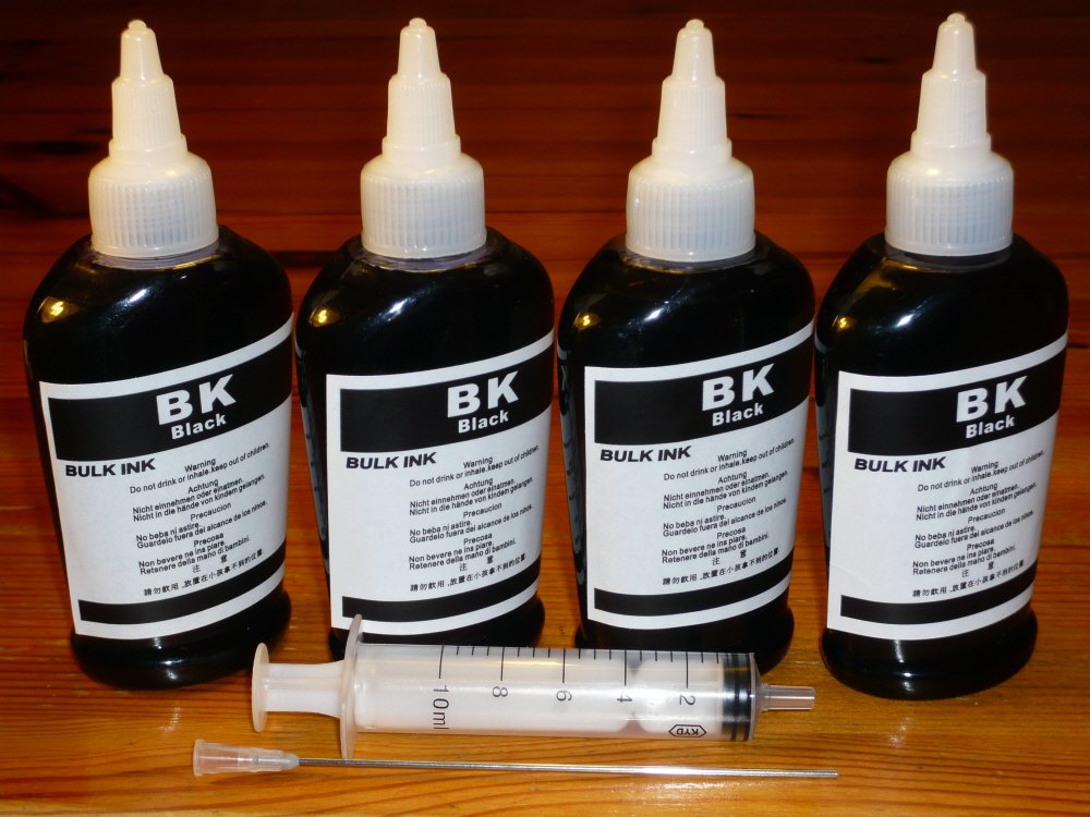 Bulk universal BLACK refill ink for EPSON, HP, BROTHER, CANON inkjet printer, 100ml x 4 bottles