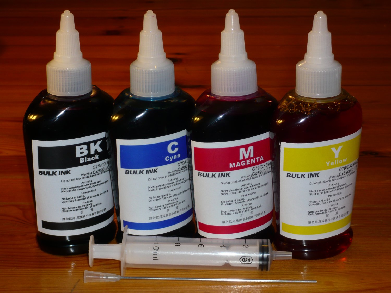 Bulk refill ink for HP ink printer, 100ml x 4 bottles (Black, Cyan, Magenta, Yellow)