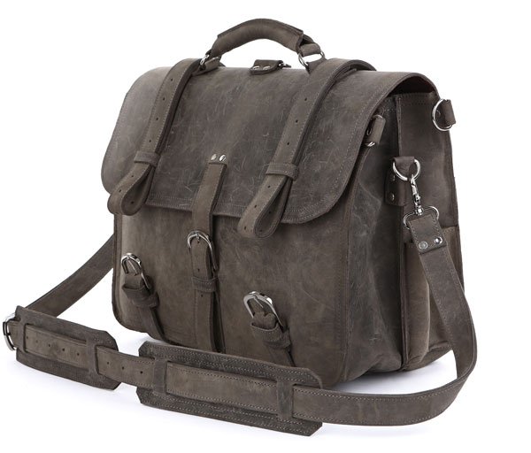 WOW ARROGANCE Gray Vintage Handmade Antique Crazy Horse Leather Briefcase Backpack Messenger bag