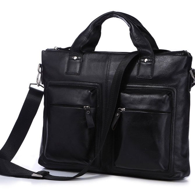 Hot Selling Vintage Leather Men's Black Briefcase 15" Laptop Bag Messenger Handbag in Black