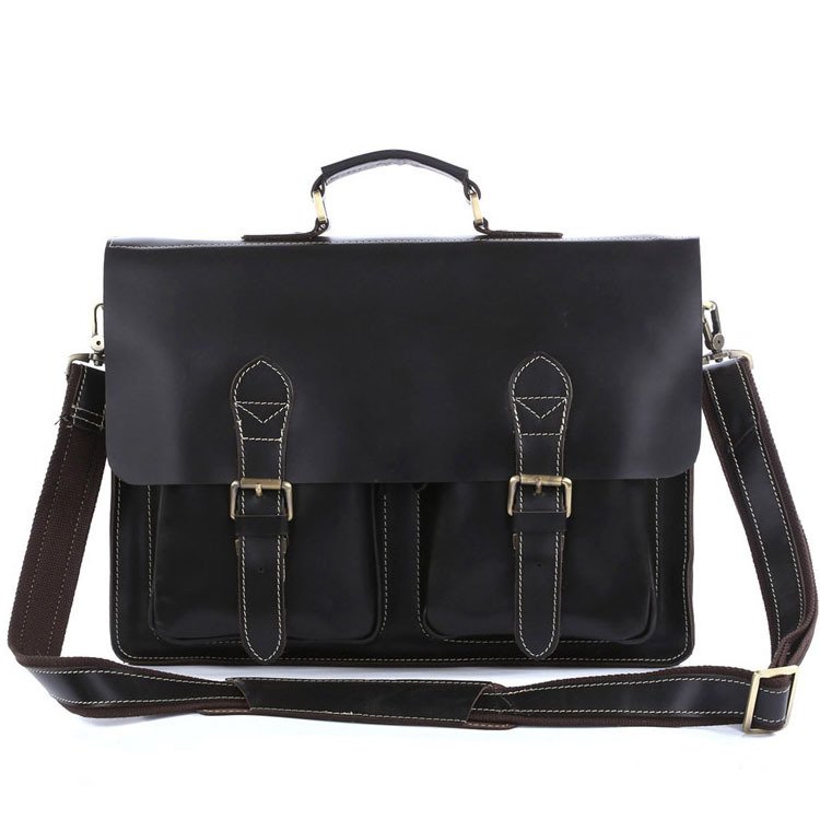 Handmade Cowhide Genuine Leather Briefcase Messenger Shoulder Bag 14" 15" Laptop 13" 15" MacBook Bag