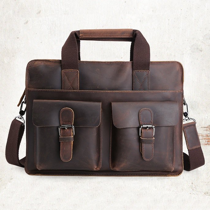 Vintage Cow Leather Briefcase Messenger Shoulder Bag 14" Laptop Macbook Bag--FREE SHIPPING