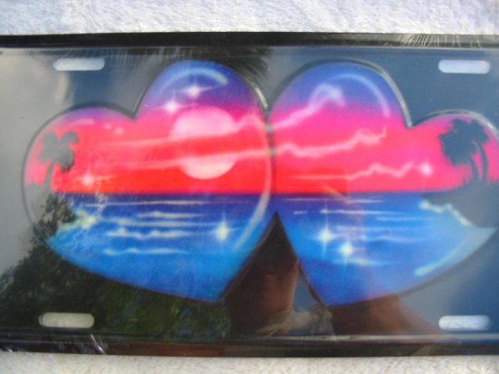 Airbrushed metal license plate-2 Hearts