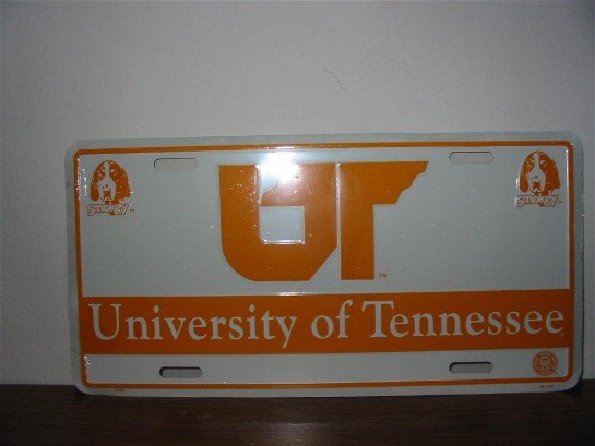 University of Tennessee metal license plate-white