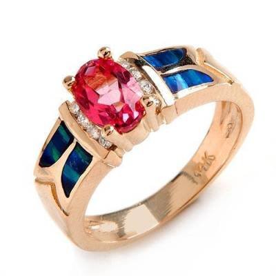 1.12 Carat Pink Topaz, Opal & Diamond Ring